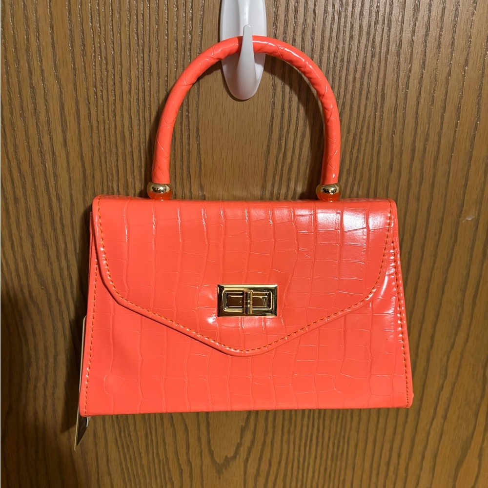 Bright Coral Orange Crocodile-Embossed Handbag Crossbody